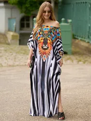 2024 wiosenna nadruk w stylu Boho rękaw w kształcie skrzydła nietoperza Plus Size plażowa sukienka Maxi kobieta marocka Kaftan suknia plażowa długie sukienki Q1450