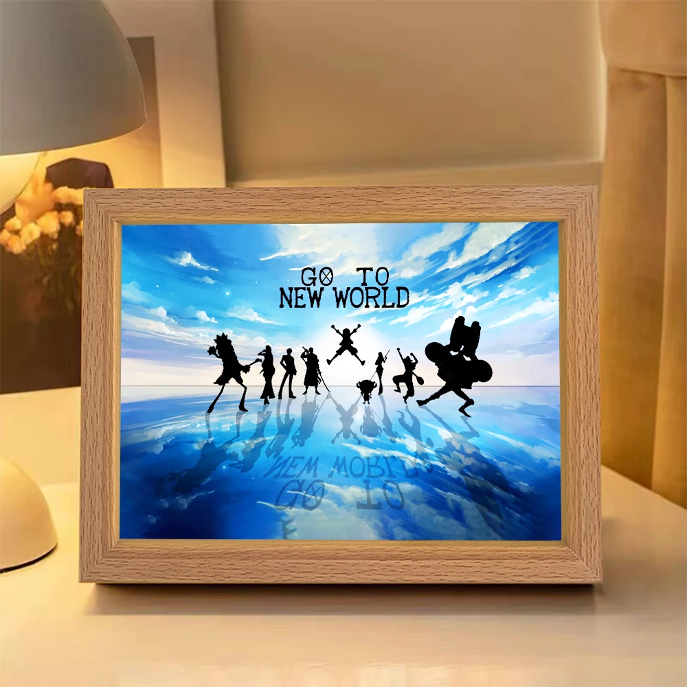 LEDAnime Figure One Piece Light Painting Photo Frame Zoro Luffy Led Night Light Birthday Bedroom Decor Christmas Gifts Moon Lamp