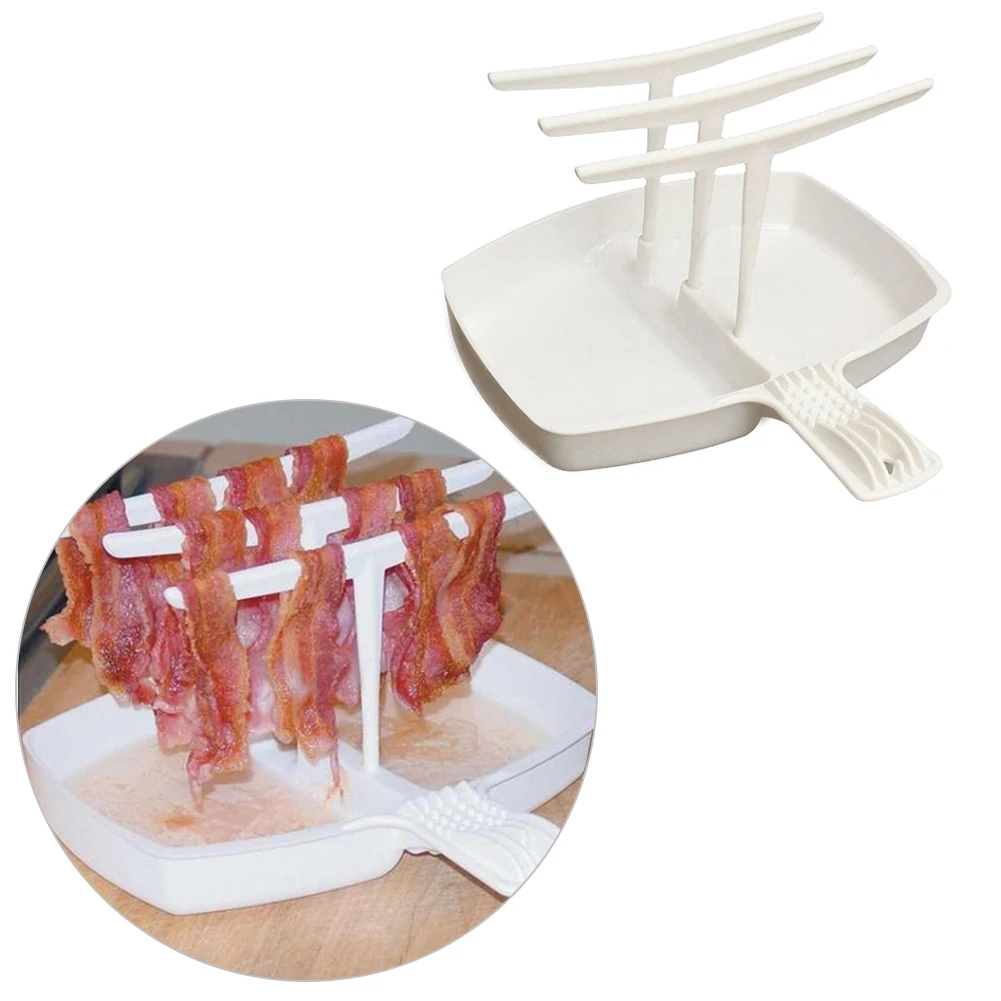 

Plastic Microwave Bacon Oven Baking Tray Heat Resistance Barbecue Grill Bacon Rack Easy To Clean Bacon Hanger Breakfast Cookware