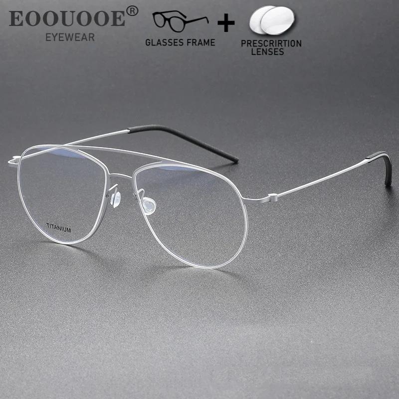 

55mm Pilot Style Prescription Rimless Glasses Pure Titanium Myopia Reading Recipe Lenses Photochromic Men's Ocular Eyewear