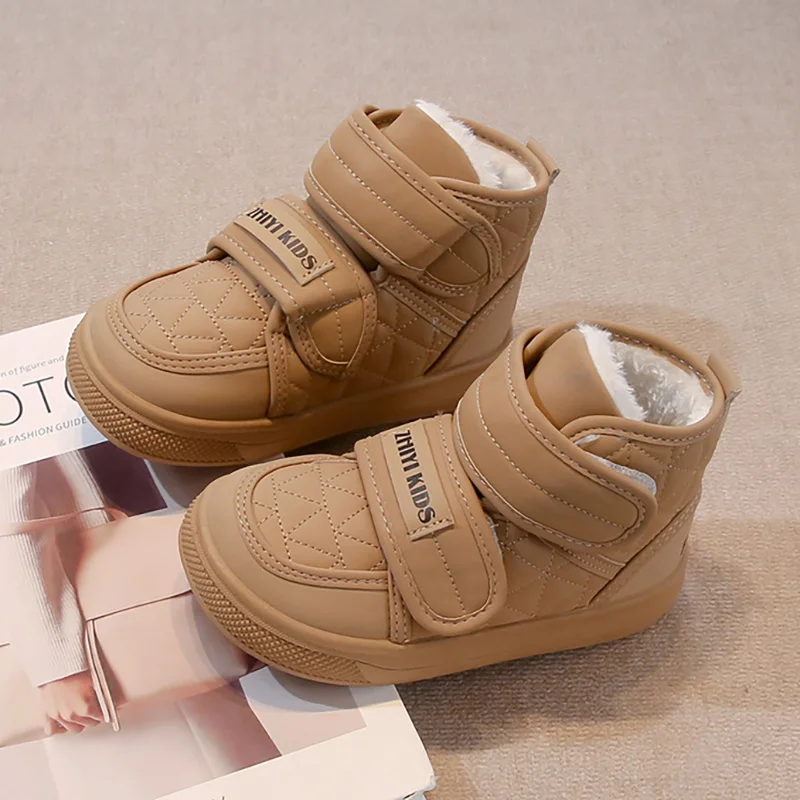 

PU Leather Snow Boots For Children Thick Warm Teenager Kid's Plush Boots Waterproof Outdoor Boy's Girl's Warm Boots Cotton Shoes