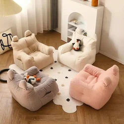 Cotton and Linen Cute Children's Sofa Baby Reading Lazy Sofa Lamb's Wool Fabric Small Sofa Chair Couch Seat Livingroom Furniture