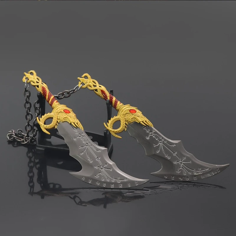 15 cm/5.90in God of War Quetzalcoatl Blades of Chaos Runen Dubbele Blade Metalen Katana Mes Wapen Modellen Jongen Geschenken speelgoed Ornamenten