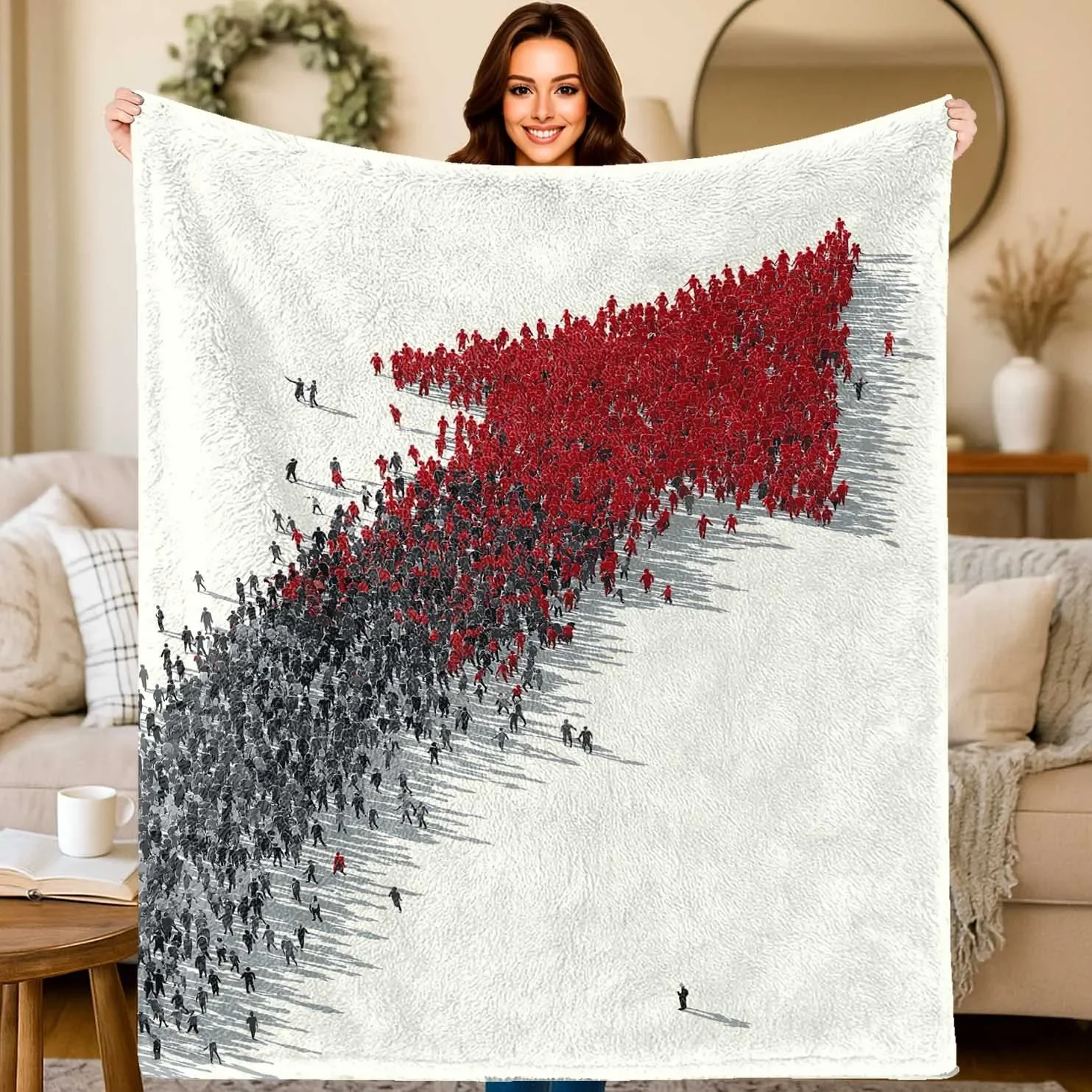 Dynamic Arrow Throw Blanket Crowd Figure Pattern Trendy Art Print For Contemporary Apartment Living Space Decor