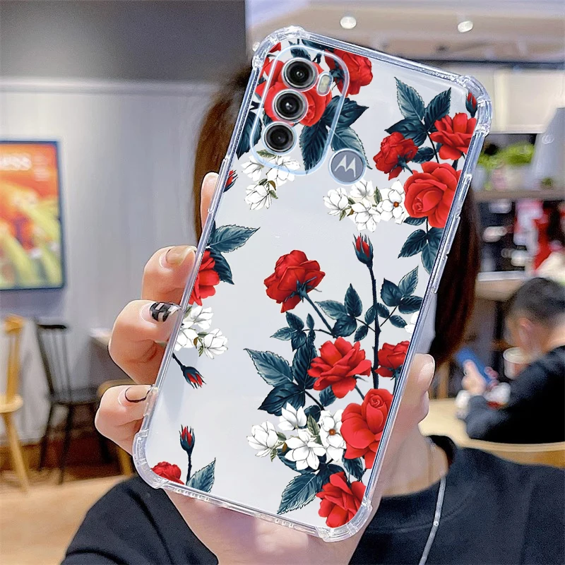 G60 Different Flowers Transparent Phone Case For Motorola Moto G60 G34 G60S G40F G72 G24Power G42 G62 G53 G84 G34 G54 G41 Cover view 4