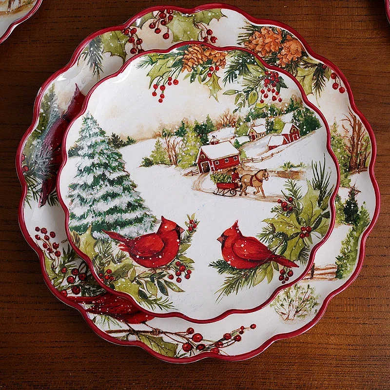 Christmas CeramicTableware Set High Grade Underglaze Colored Western Dining Plate Festival Dinner Party Cutlery Decorative Plate