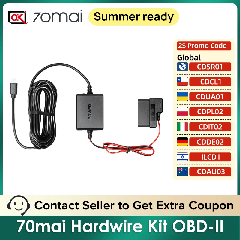 70mai Hardwire Kit OBD II Tpye-C USB-C interface for 70mai 4K Dash