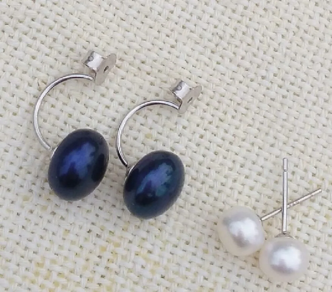 Hot selling Mignon AAA++7-10mm South  Sea white and black pearl earrings 925 silver