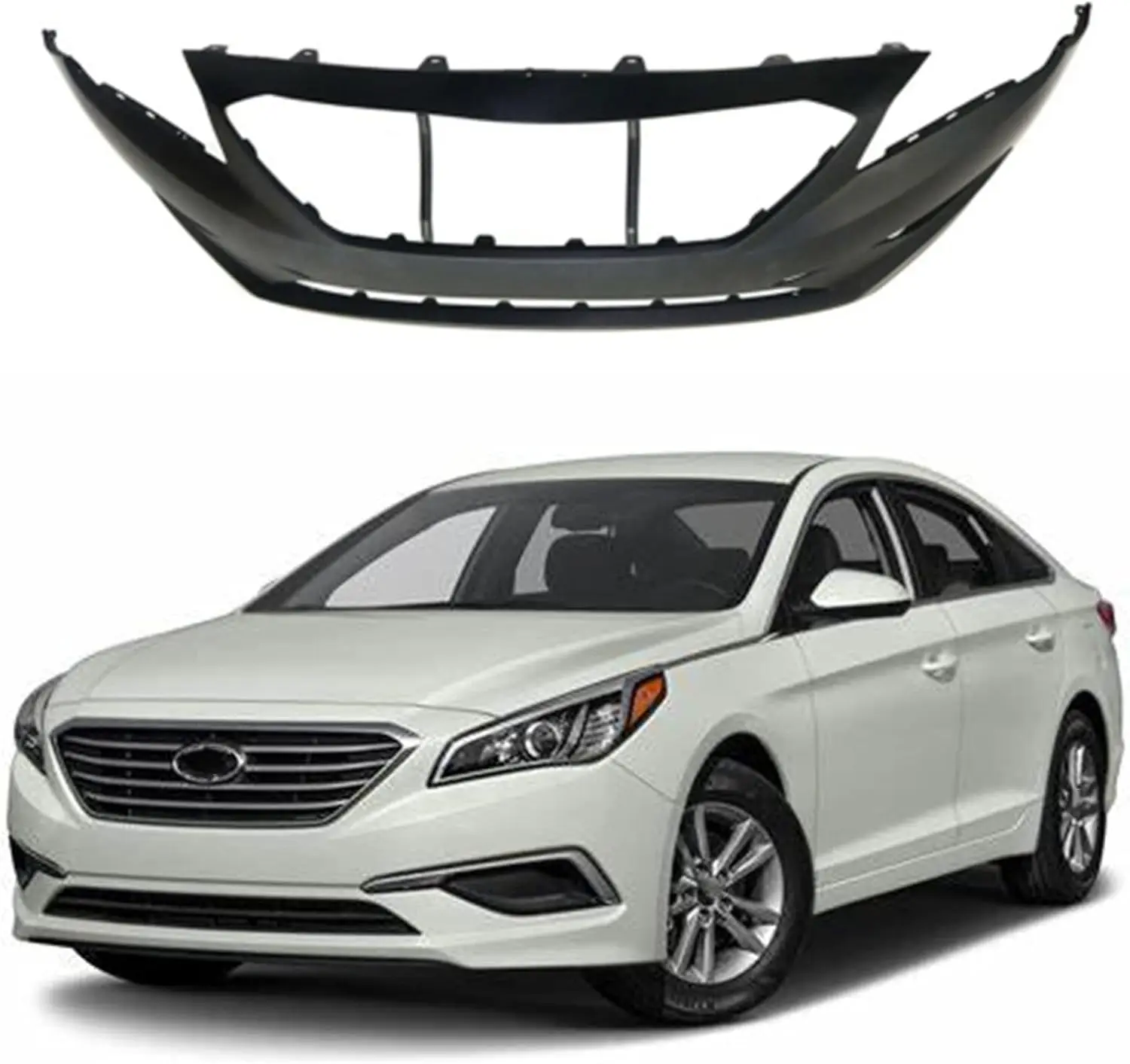 For 2015 - 2017 Sedans, Plastic Front Bumper Cover, Primed Silver, Replacement for 2.4L Models