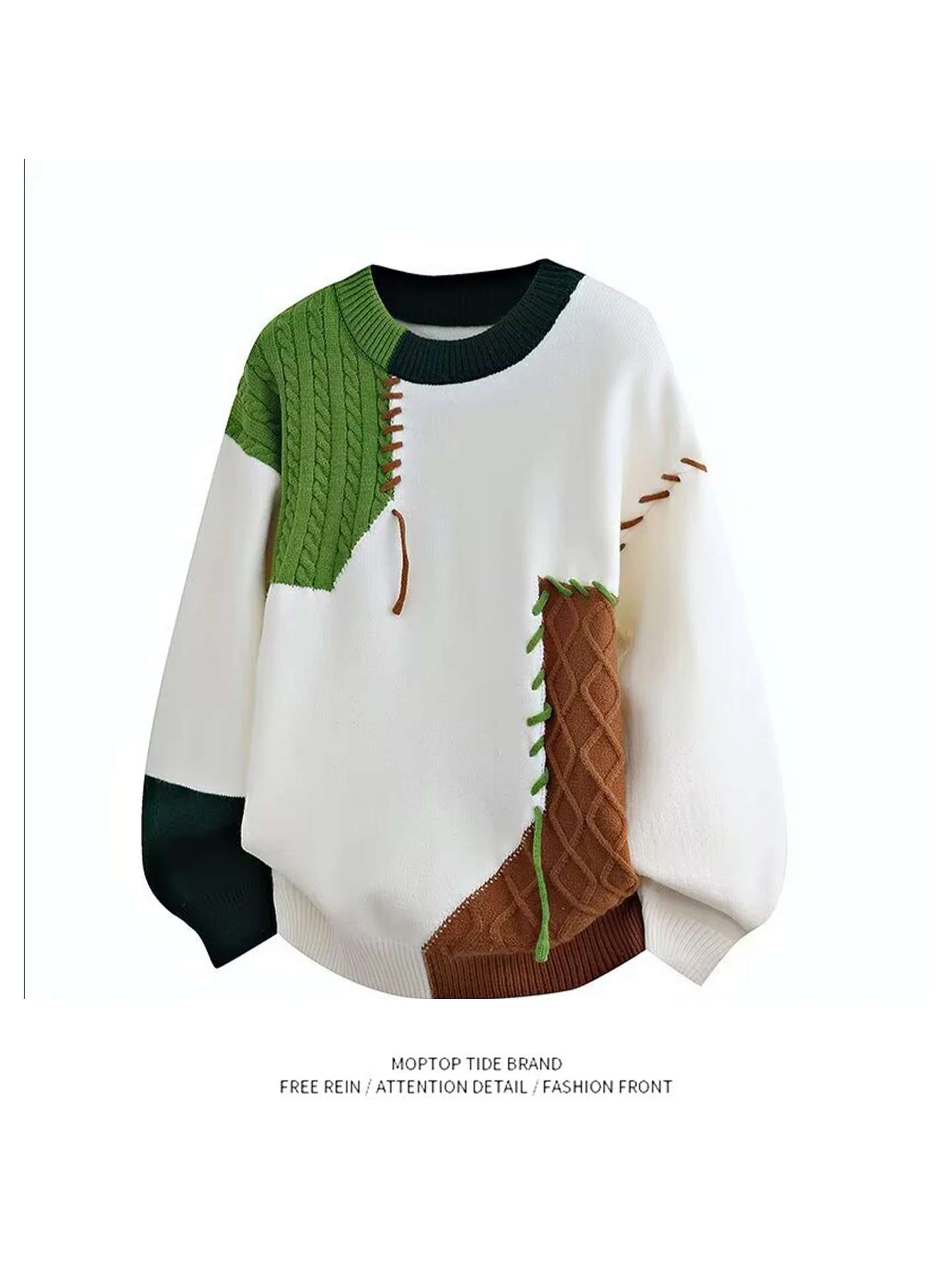 

Color Blo Knitted Sweater Men's Casual Loose Sle Winter Faion Personali Design Comfortable Warm Long Sve round Ne