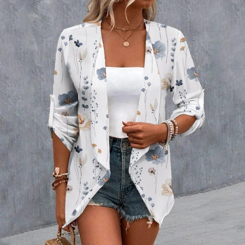 

2023 Vintage Printed Pleated Long Sleeve Shirt Casual New Pile Up Sleeves Cardigan Coat Loose Simple Lace Blouse Long Tops 30106