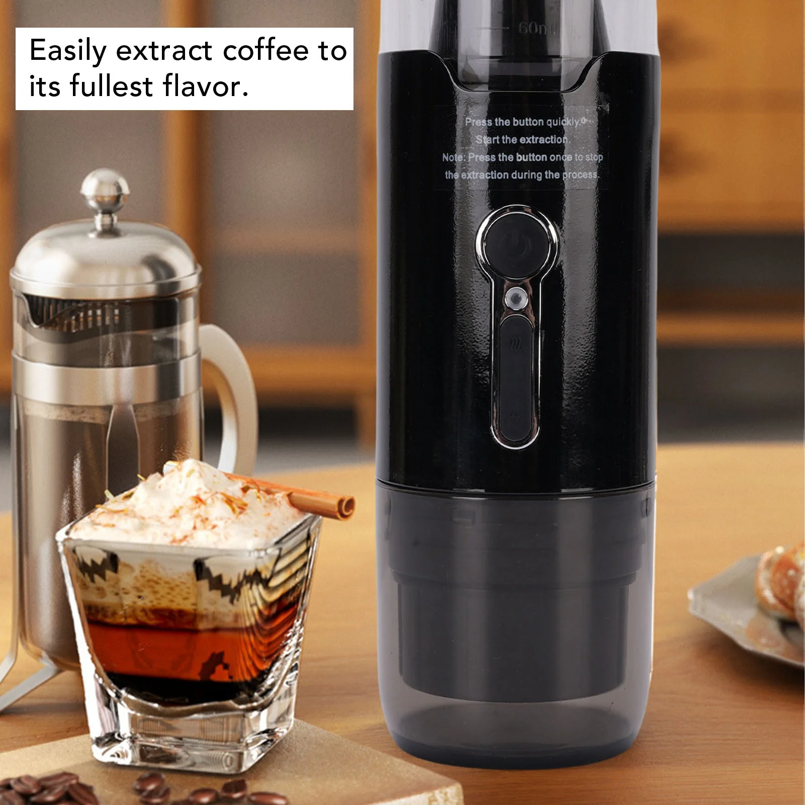 Cordless Portable Coffee Maker for Camping Hiking Office Use Automatic Heating Machine Compatible with Ground Coffee Capsules