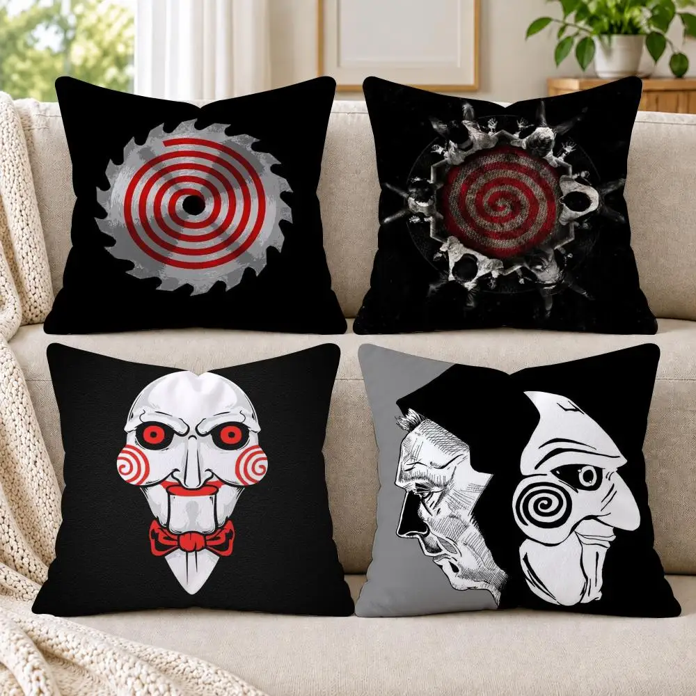 Horror Movie S-Saw X Cushion Cover Short Plush Double-Sided Printing Sofa Bedroom Pillow Case Aesthetic Home Decor