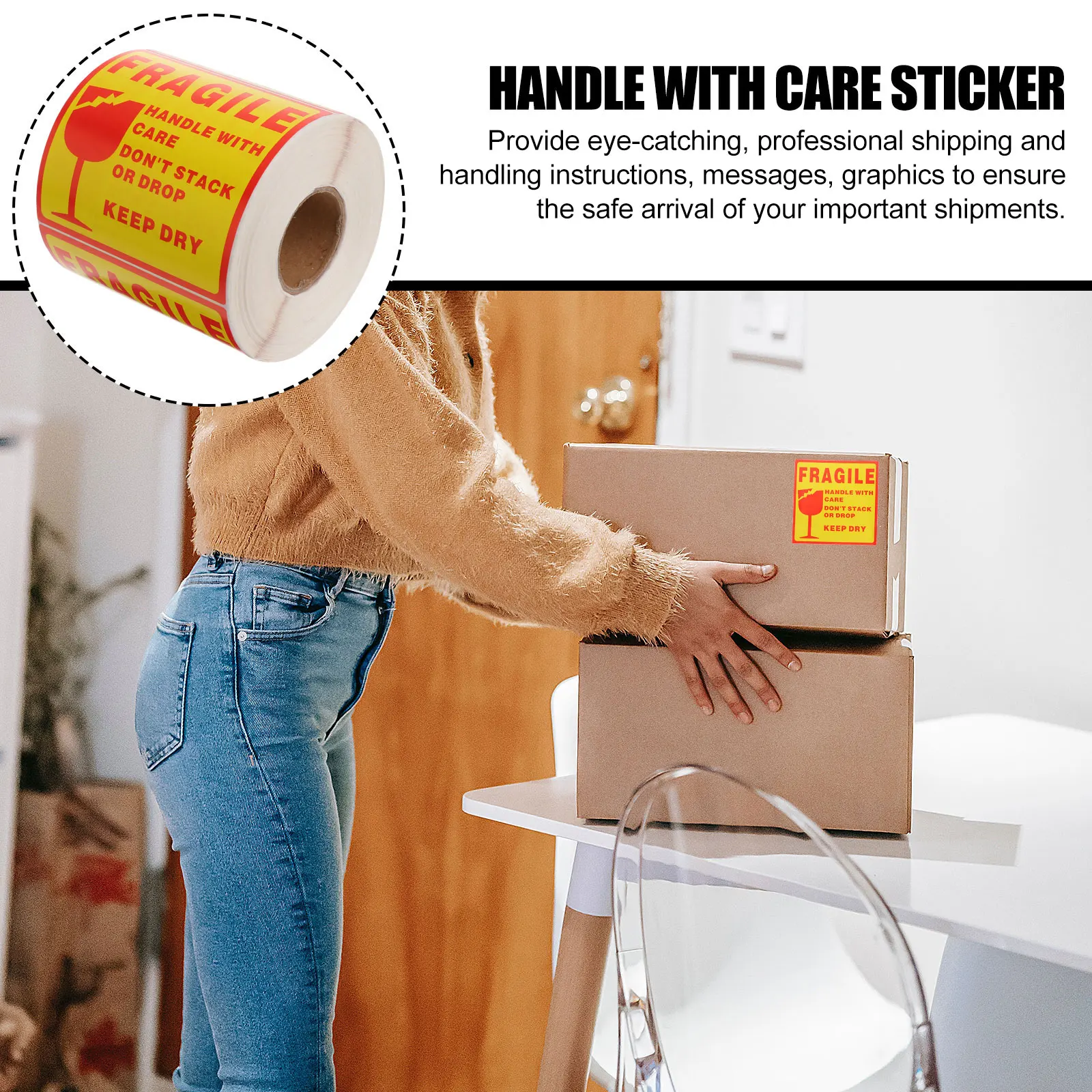 

Shipping Care Sticker Fragile Labels Stickers Keep Dry to Stack Caution Copper Plate