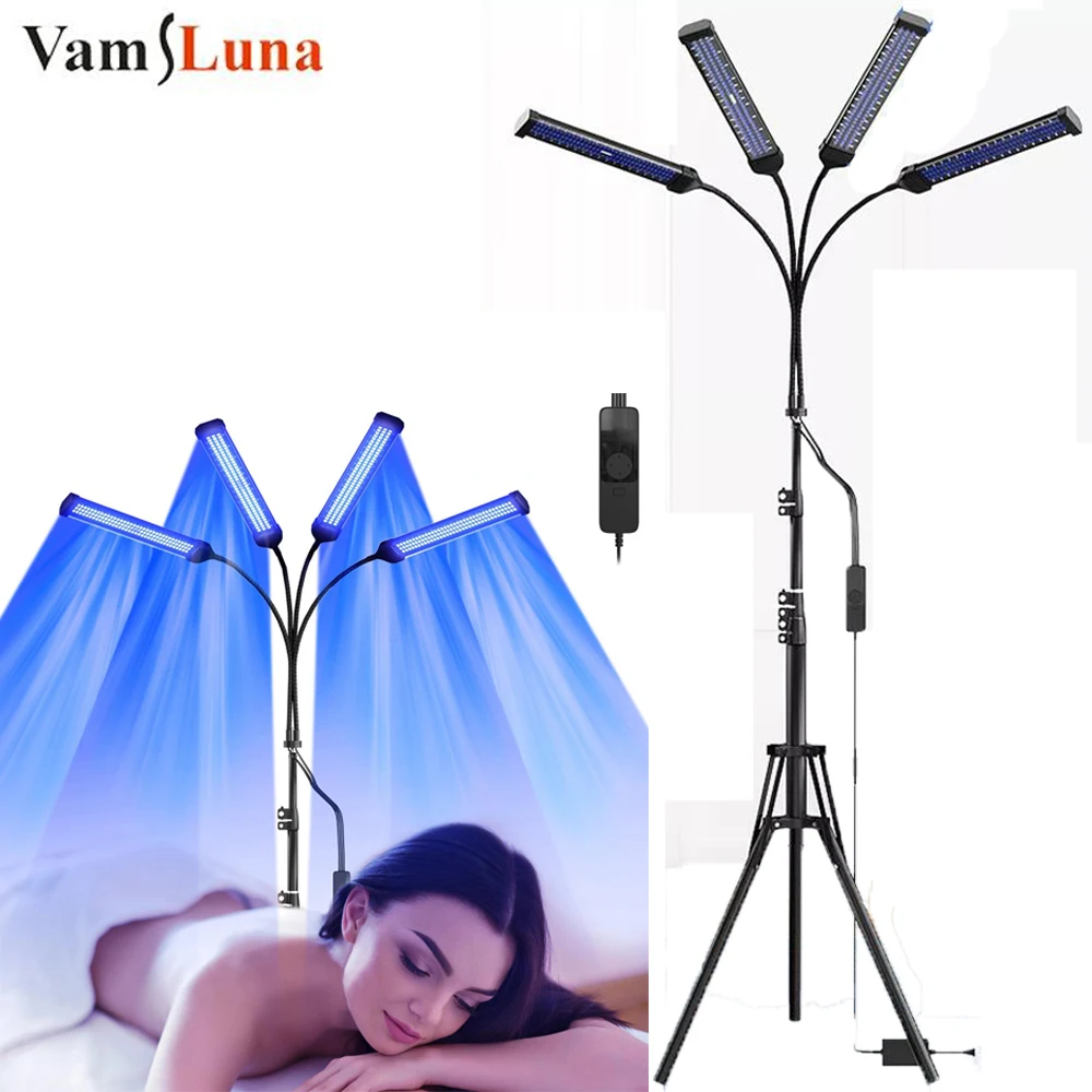

4-Head Tanning Lamp 360° Rotation Face Body Sunlamp 432 LEDS Blue Light Wavelength Home 60W Solarium Spa Skin Tone Rays Machine
