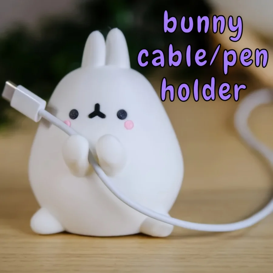 Novelty Bunny Design Desktop Storage Holder Dual Function Pen & Cable Organizer Cute Home Office Table Decoration