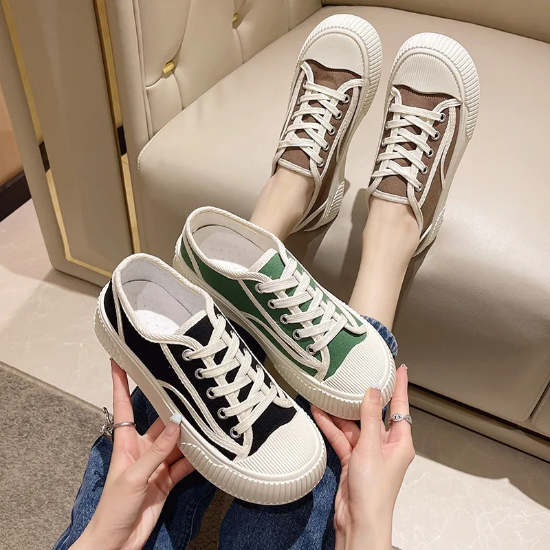 รองเท้าผ้าใบสำหรับผู้หญิง, รองเท้าสตรีพื้นหนา2023หลากหลายใหม่ระบายอากาศได้รองเท้ากีฬาบอร์ดบิสกิต