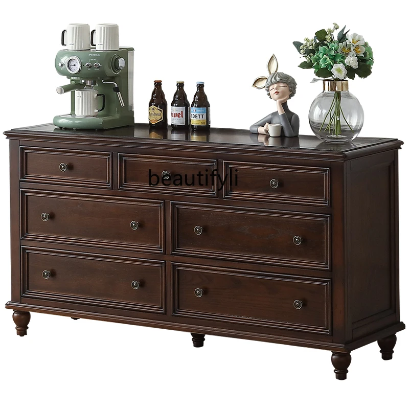 

American-Style Solid Wood Chest of Drawers Living Room Storage Cabinet Master Bedroom Bed Front Cabinet