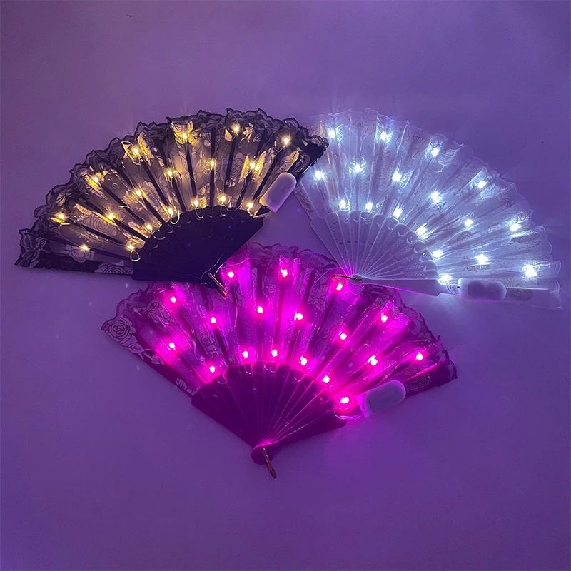 Leuchtende Spitze Rose Fan beleuchtet im Dunkeln Nacht Party Luminou LED Fan für Mädchen Damen Frauen tanzen Musik Leistung – Detail 6