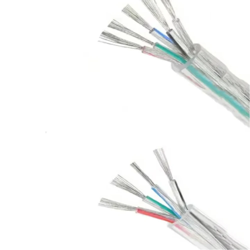 

5-жильный прозрачный многожильный силовой кабель. Экологичная луженая медная проводка для домашнего использования. Провод с прозрачной оболочкой.