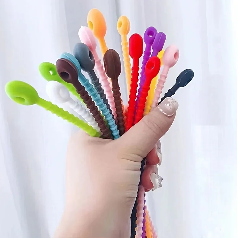 50PCSSelf-Locking Mixed Silicone Reusable Organizer Storage Bag Cable Tie Cable Management Zipper Twist Knot Multi-Functional Ba