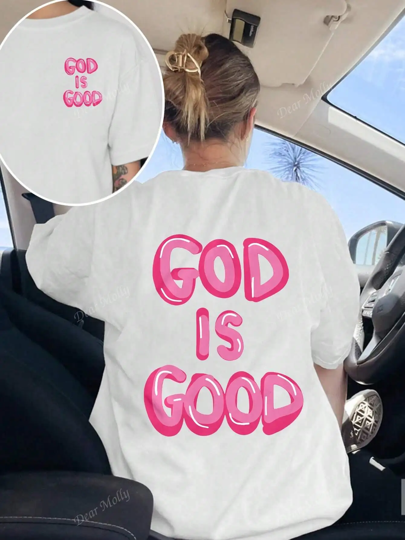 

Футболка больших размеров God Is Good с буквенным принтом, элегантность и мода с вдохновляющим шармом, идеально подходящая для стильного стиля
