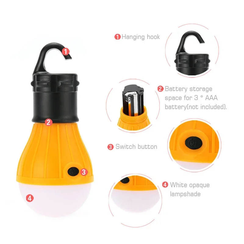 Mini Portable Lantern Tent Light LED Bulb Emergency Lamp Waterproof Hanging Hook Flashlight For Camping 4 Colors Use 3*AAA