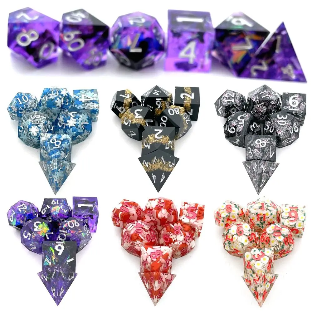 7Pcs Black Butterfly Decor Polyhedral Resin Dice Set Table Games Dices Accessory D6 D8 D10 D12 D20 For D&d DND