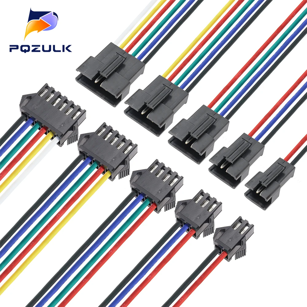 5PCS JST SM 2/3/4/5/6Pins 2.54MM Plug Male to Female Wire Connector Cable Pigtail Plug LED Connecting line 20cm Long