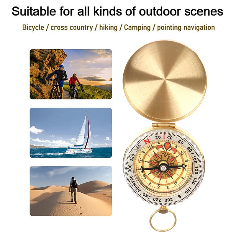 Camping Hiking Pocket Brass Golden Compass Portable Compass Navigation Outdoor