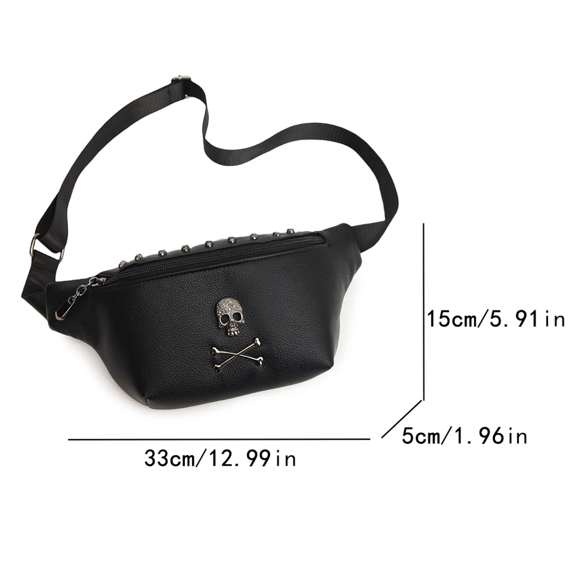 Skull  Waist Bag Ladies new Designer Pu LeatherFanny Pack Fashion Travel Money Phone Chest Banana Bag Man Bum Belt Bags Black