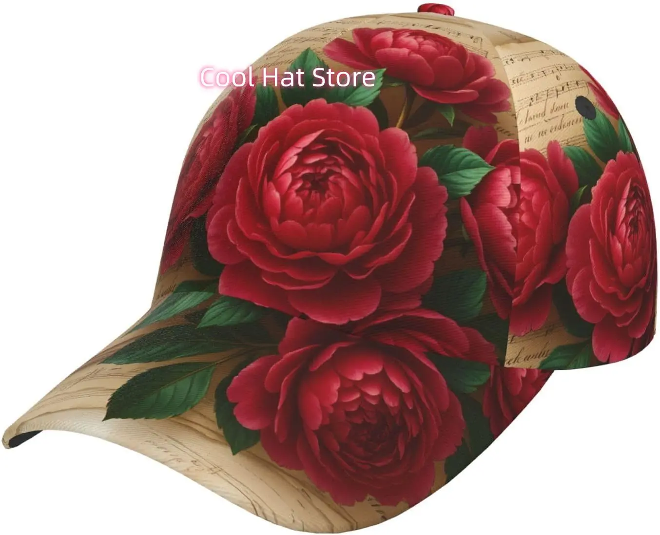 Roses On Sheet Music Pattern Baseball Cap Adjustable Cotton Baseball Hat for Sports, Outdoor, Travel Gifts for Men