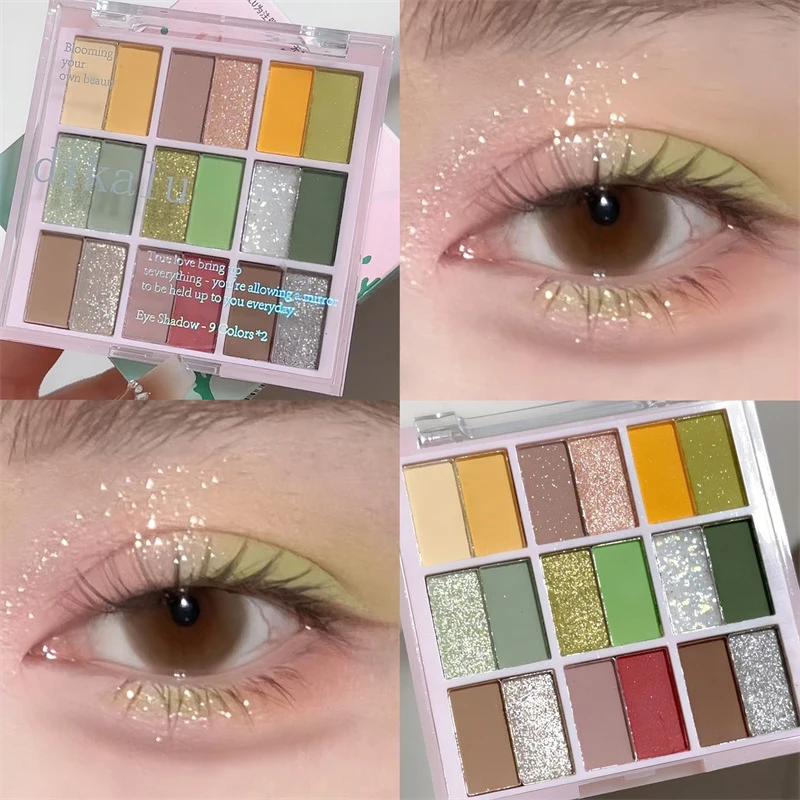 18 Colors Glitter Korean Eyeshadow Palette Makeup Cosmetics Shadow Palette for Eyes Bright Eyeshadow Glitter Eye Shadow Palette