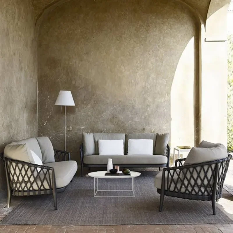 Nordic Outdoor Rattan Sofa Waterproof Sunproof Patio Furniture for Villa Courtyard Garden Leisure Seating