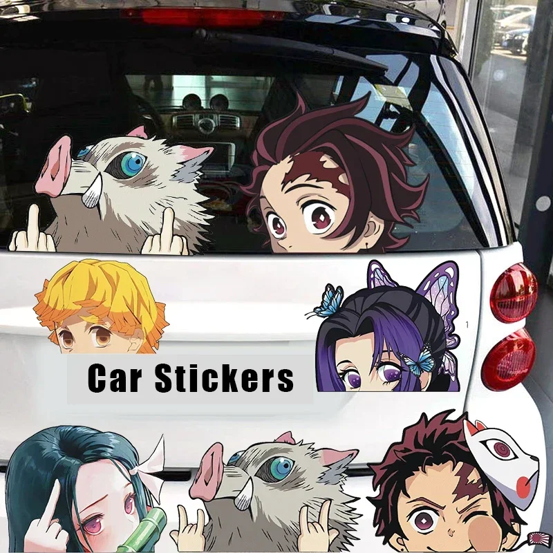 Demon Slayer Reflective Car Stickers Anime Figure Windows Sticker Auto Decoration Accessories Ornaments DIY Windshield Decor