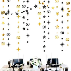 Black Gold 50th Birthday Decorations Number 50 Circle Dot Twinkle Star Garland Banner for 50 Year Old Birthday Party Supplies