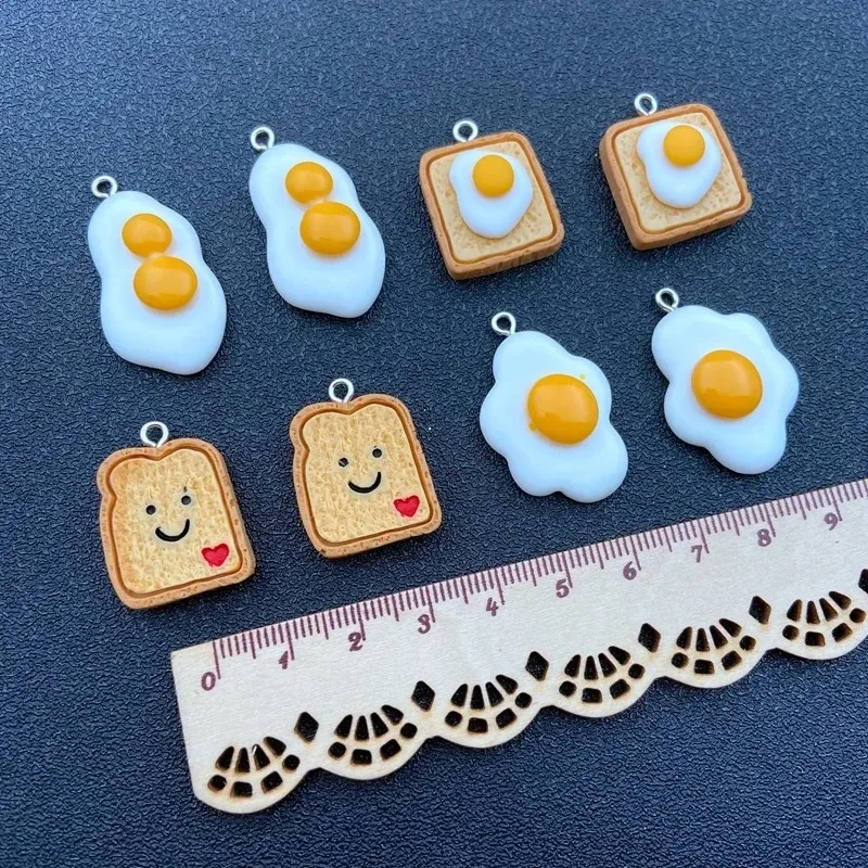 10Pcs Simulated Breakfast Food Resin Charms Toast Bread Egg Pendants DIY Craft Supplies For Earrings Necklaces Keychains