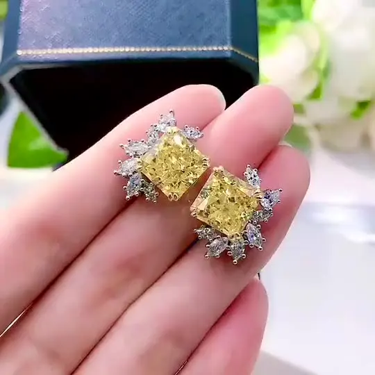 

New s925 sterling silver flower square 10*10mm5A zircon earrings ladies wild gift ear jewelry accessories wholesale