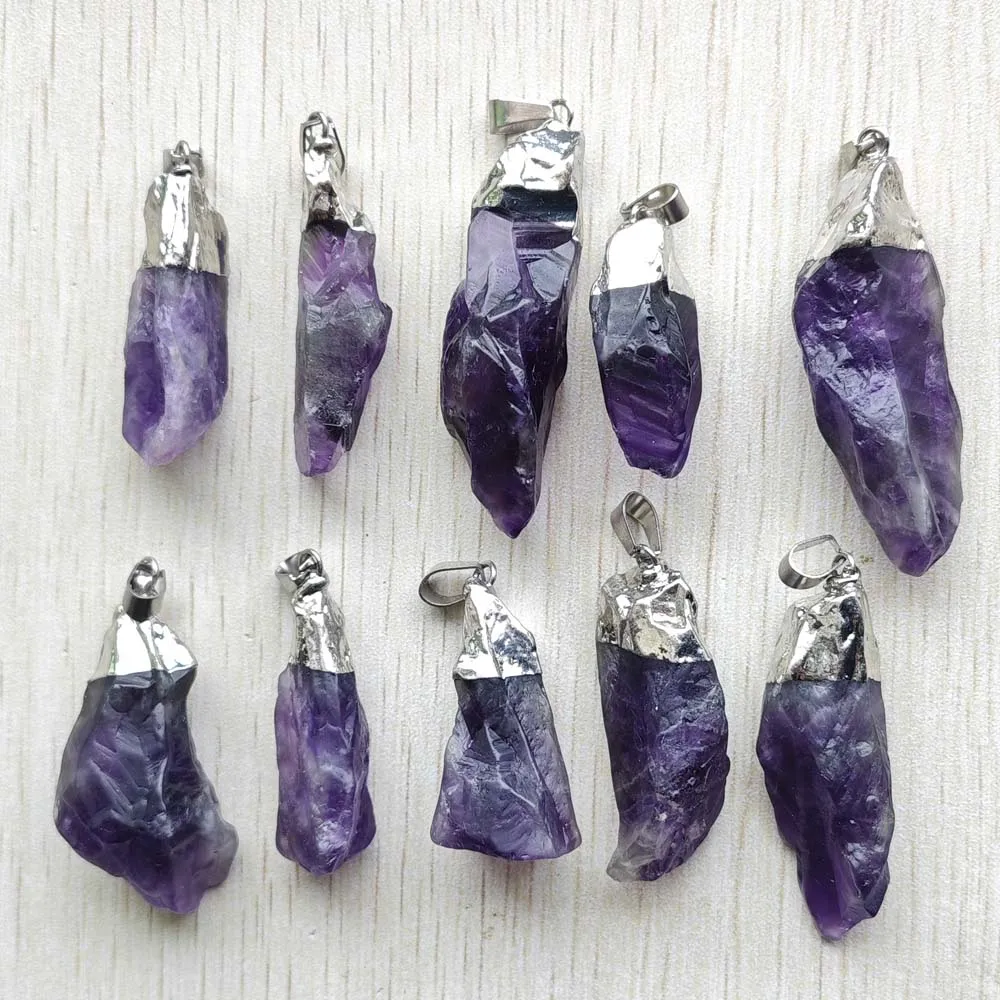 Fashion Amethysts Natural stone silver-plate long Irregular shape pendants for jewelry accessories making 20pcs/lot wholesale