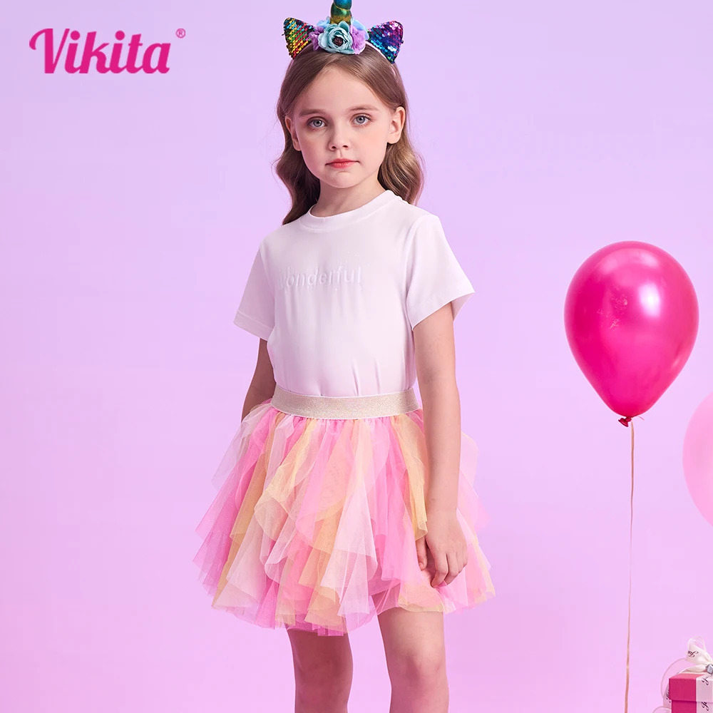 

VIKITA Girls Irregular Skirts Kids Mesh Tulle Tutu Princess Elegant Cake Layered Skirts Children Ballet Mini Skirt Kids Clothes