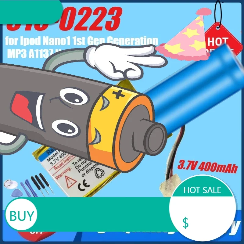 

3.7V 400mAh 616-0223 Battery for Ipod Nano1 1st Gen Generation MP3 A1137 Nano 1 616-0223 Batteries +Tools