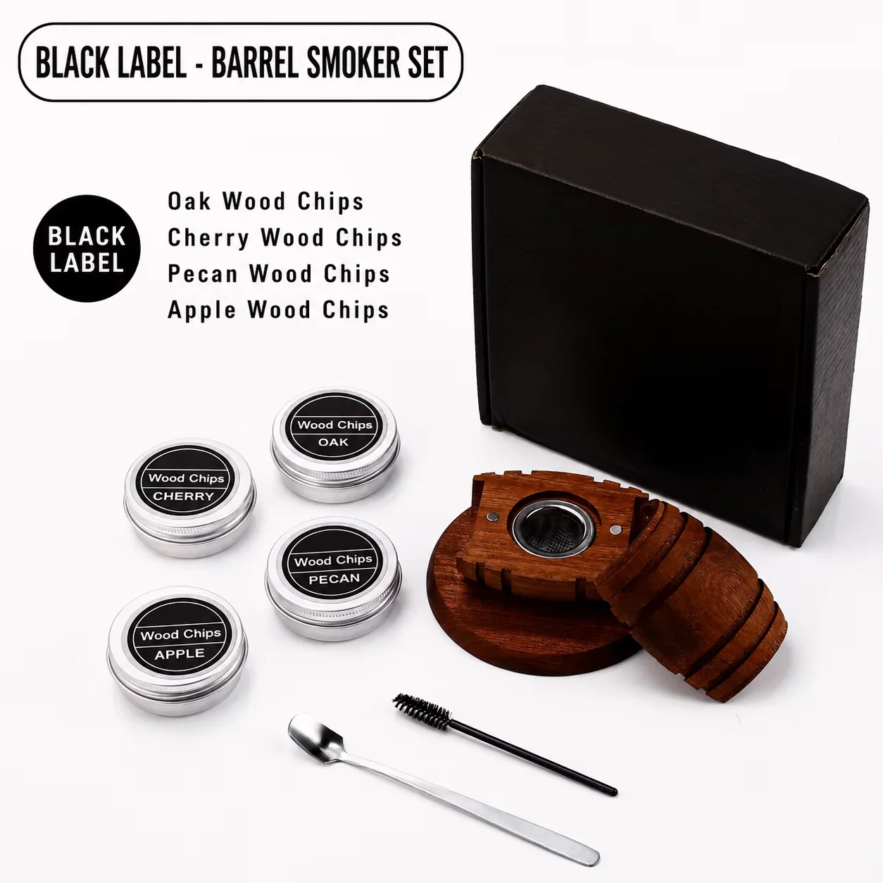 Klassisches Design Whiskey-Räucher-Set mit 4 Geschmacksrichtungen Holzchips für Old Fashioned Cocktails, Heimbar-Dekoration und Partyzubehör – Detail 7