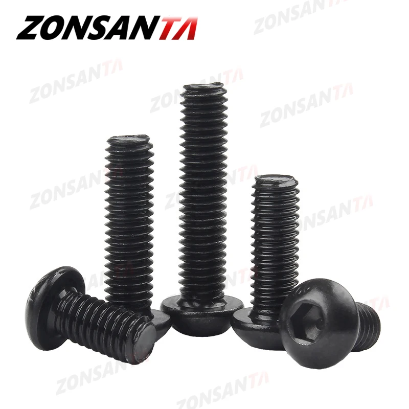 ZONSANTA M2 M2.5 M3 M4 M5 Grade 10.9 Steel Hex Hexagon Socket Button Round Head Black Screw Allen Bolt Nut Washer Set Kit Box