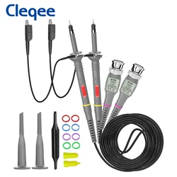 Cleqee P6100 2 pezzi 100 MHz BNC Kit sonda oscilloscopio DC-100 MHz Sonda di prova con clip a coccodrillo per Tektronix HP X1/X10