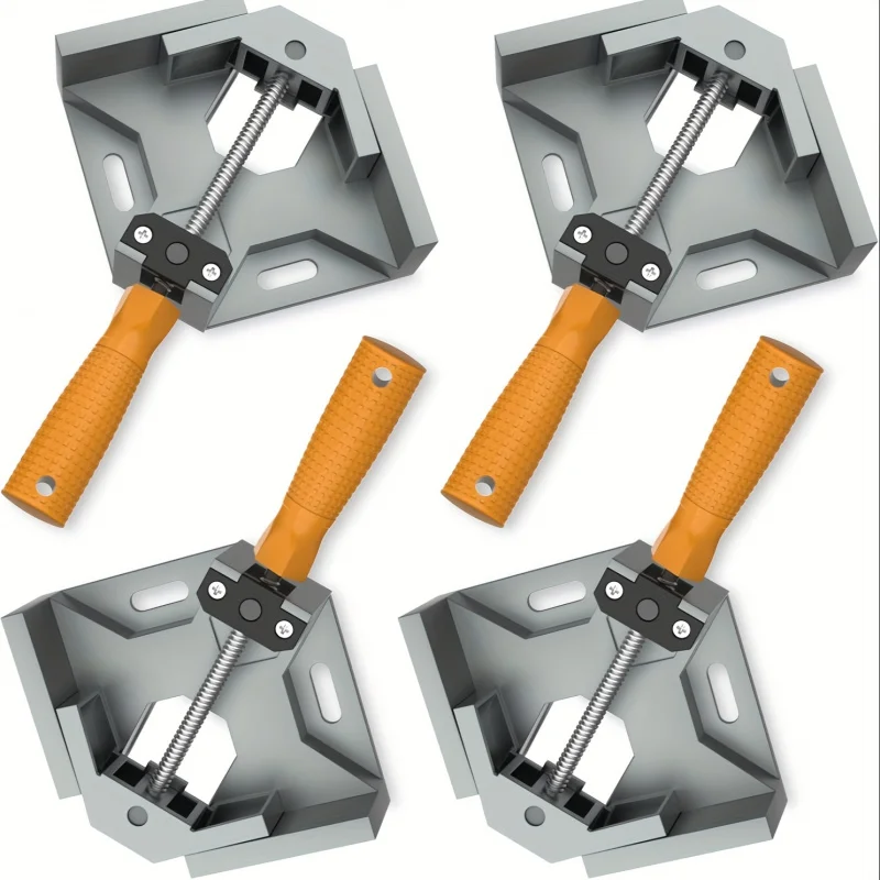 ‌4pcs 90° Angle Clamps -  Corner Clamps for Woodworking/Photo Frames, Adjustable Jaw, Non-Slip Orange Handles, Heavy Duty