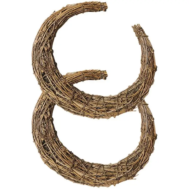 2pcs Vine Wreath DIY Wreath Accessory Moon Shaped Rattan Natural Handmade Woven Rings Frame For Craft DIY Flower Shop Decoration