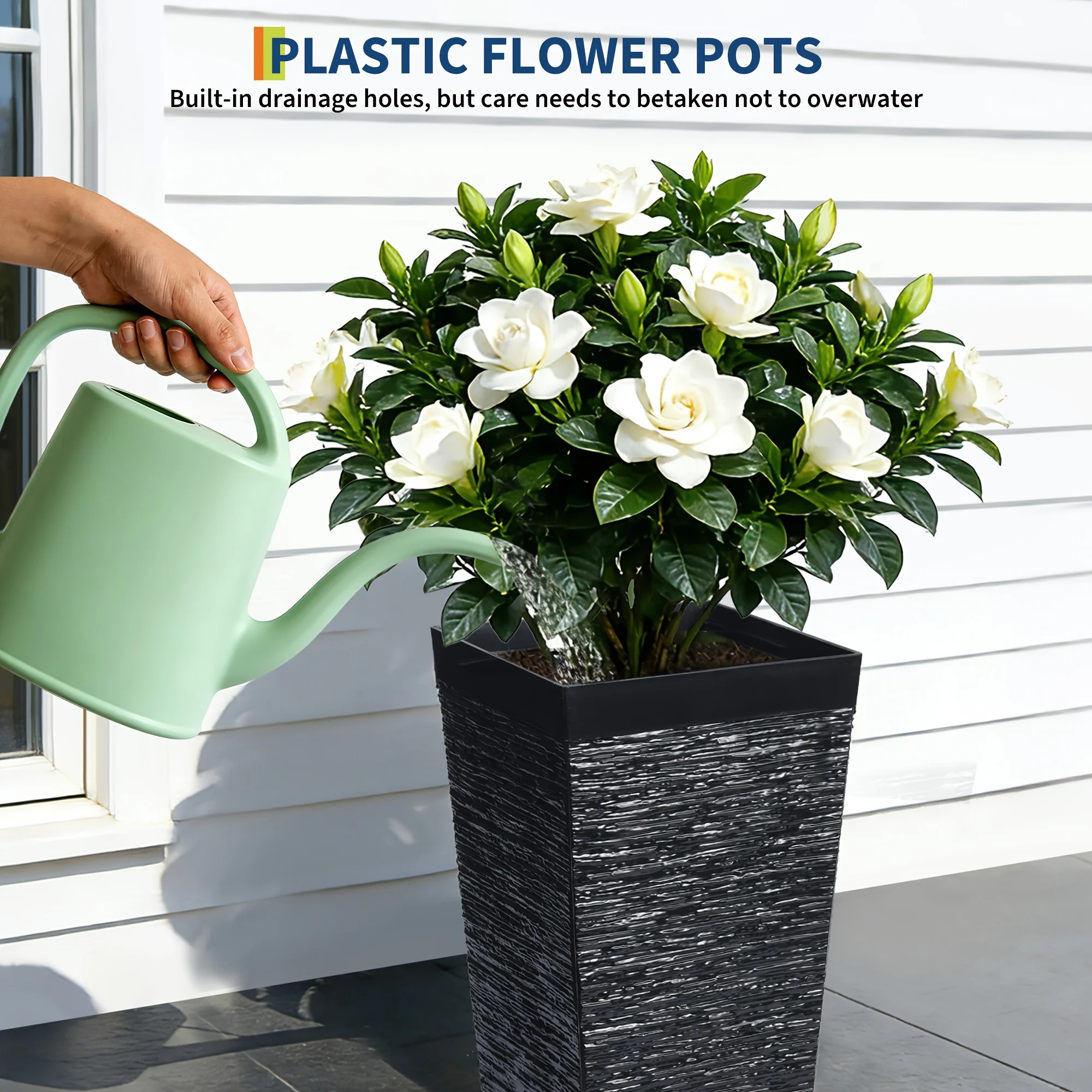 22.7-inch Faux Stone Pattern Flower Pot Set (3pcs),Large Modern Plant Pots,Without Inner Pots,with