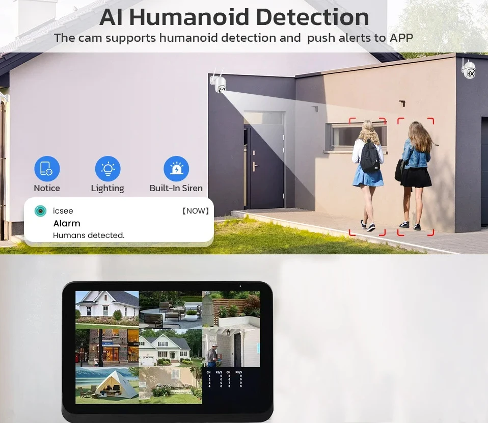 4K 8CH Wireless NVR Recorder Security Camera System 7-inch Screen WIFI Monitor with Human Detection iCSee