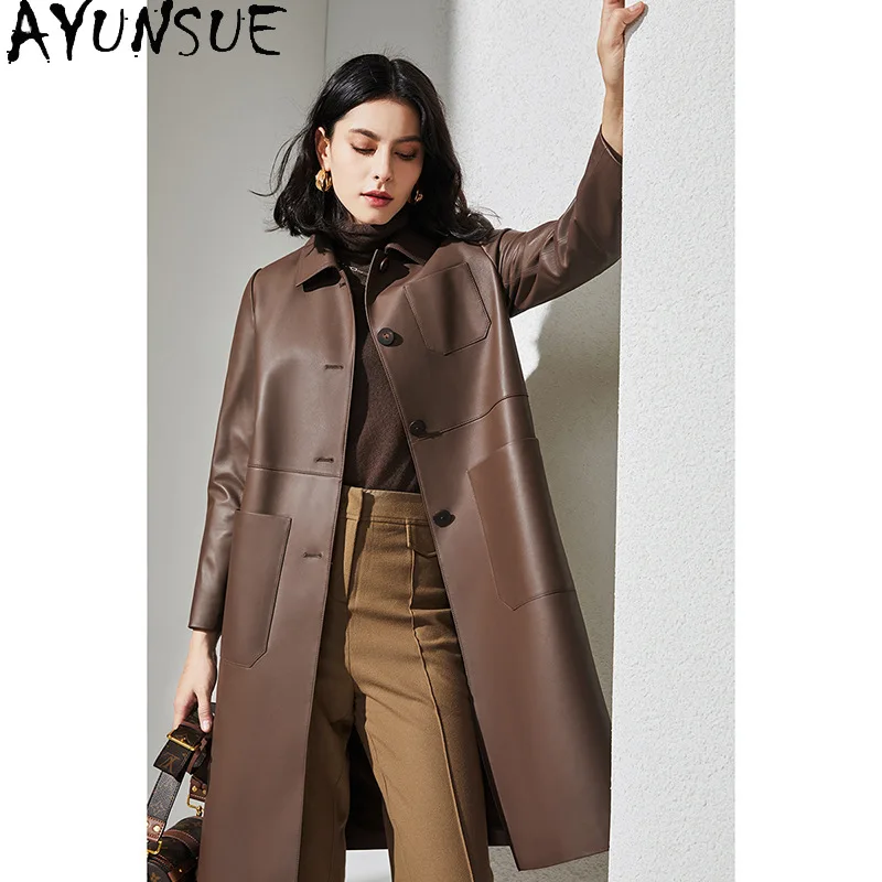 AYUNSUE chaqueta De cuero genuino para mujer 2025, ropa De primavera Sutumn, abrigo De piel De oveja auténtica para mujer, ajuste holgado, nuevo en abrigos, chaqueta De cuero