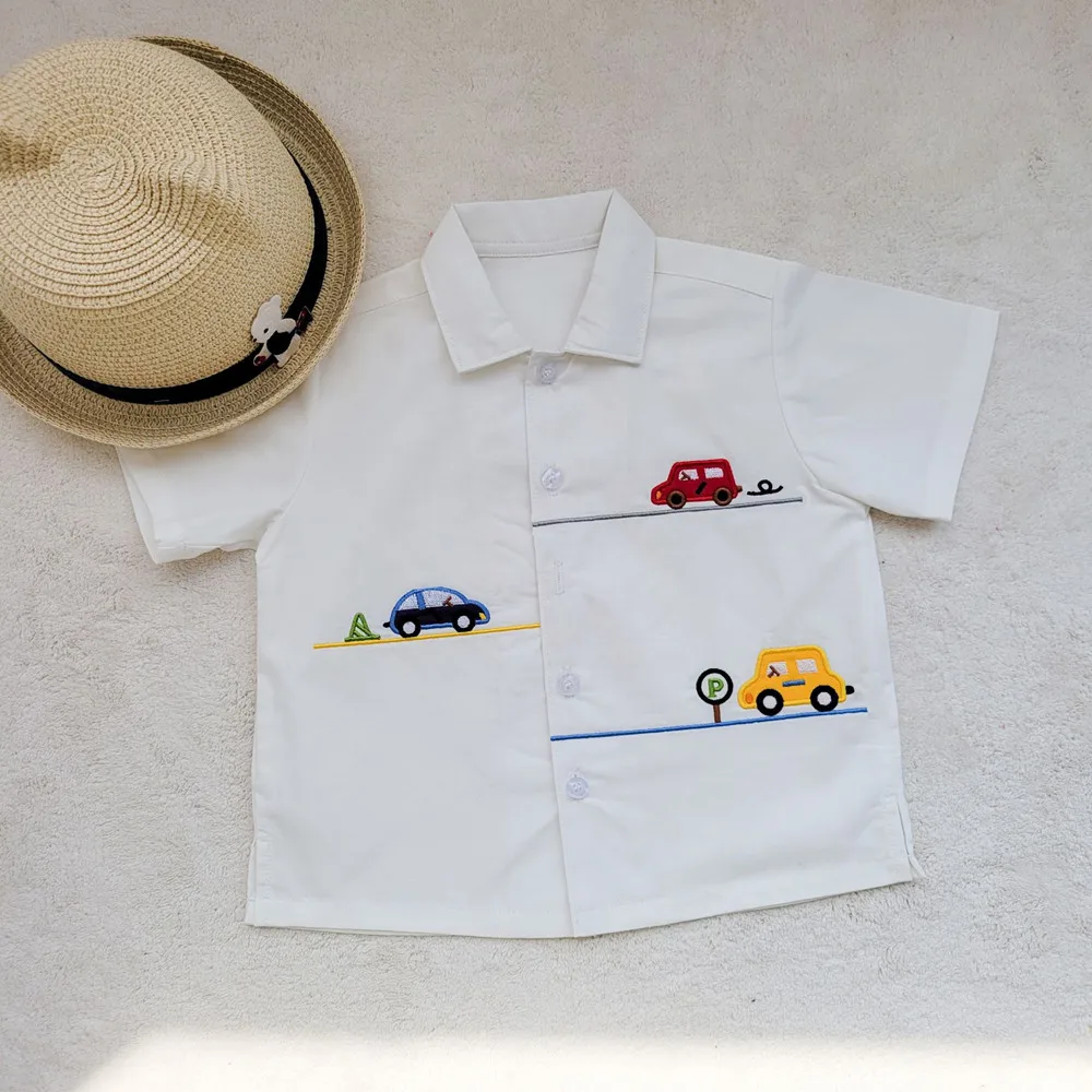 

baby boys clothes boys shirt cartoon car pattern Embroidery cotton tops casual boys clothing